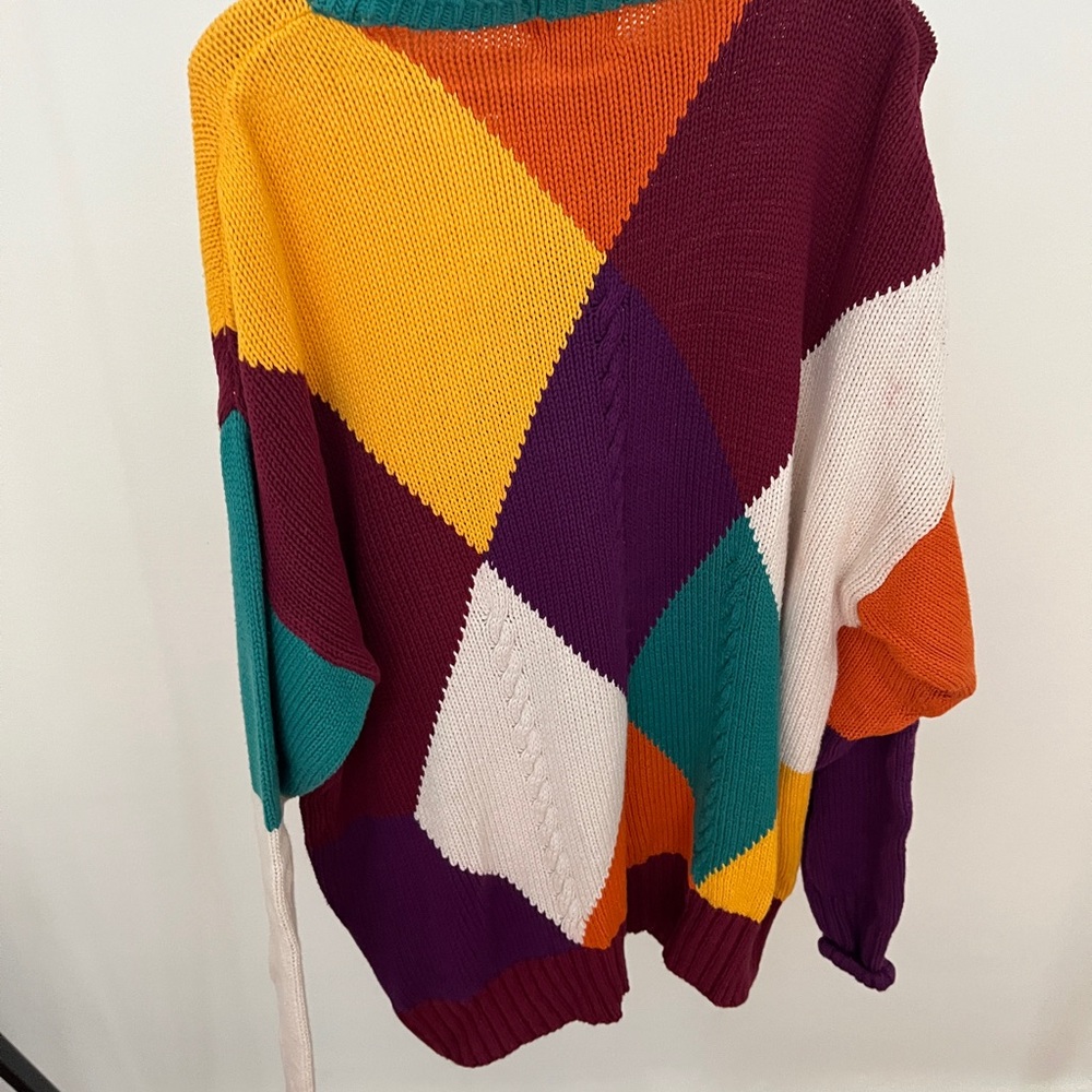 Vintage 90s Colorful Knit Sweater 100% Cotton Boston Traders Brand - Picture 3 of 5